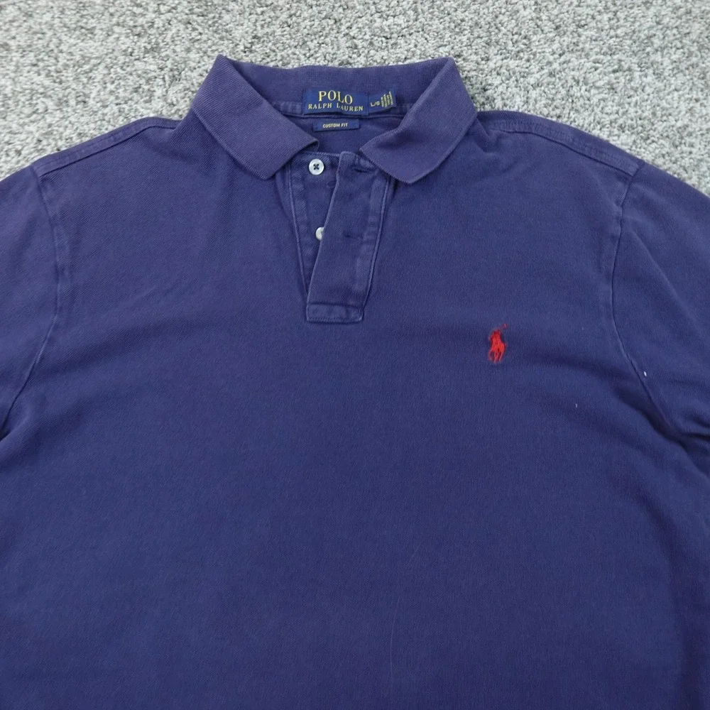 Ralph Lauren Polo Shirt Mens L Blue Custom Fit Pique Pony Logo Golf Preppy Top